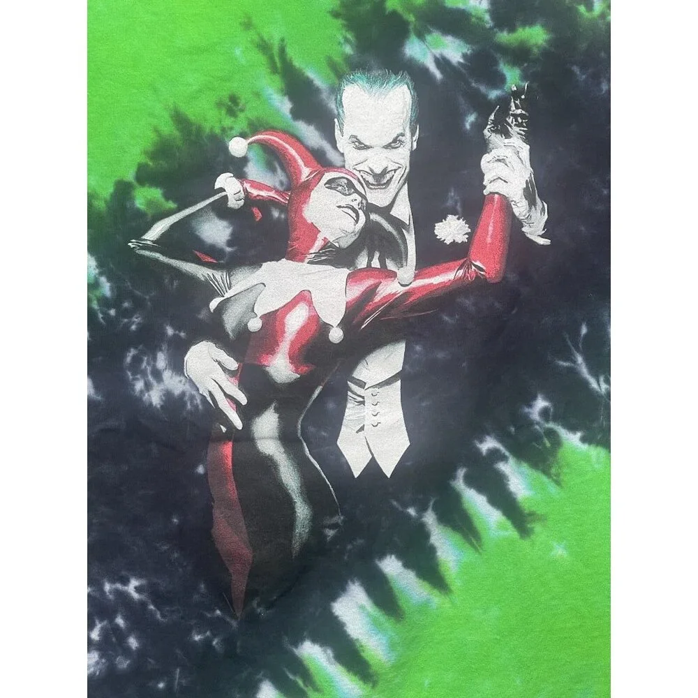 Joker Harley Quinn x Color Bars Tie Dye Men's Batman Black Green Tee L